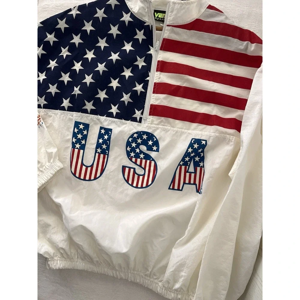Vintage 90's USA Pullover Mens XL Flag Vinini's Sport Windbreaker Surf STYLE